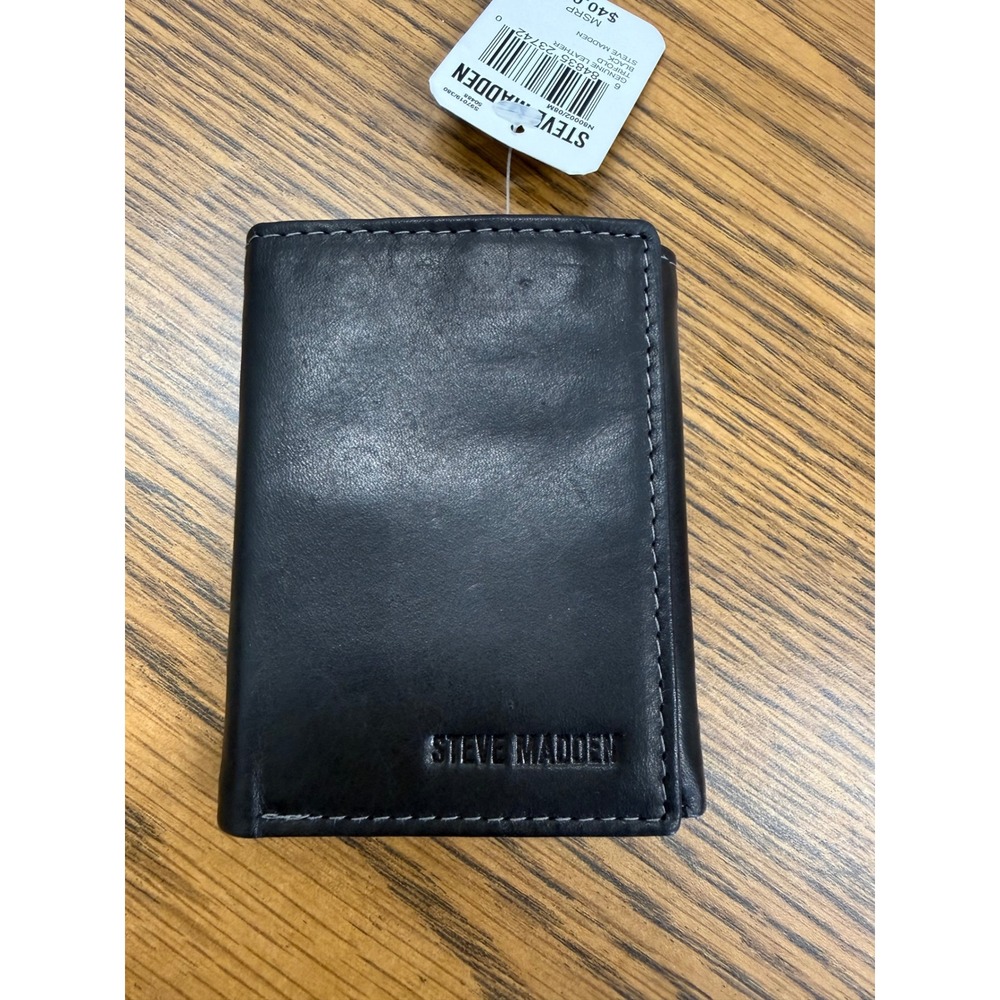 Steve Madden Mens Black Genuine Leather Trifold Wallet RFID N80002/08M NEW